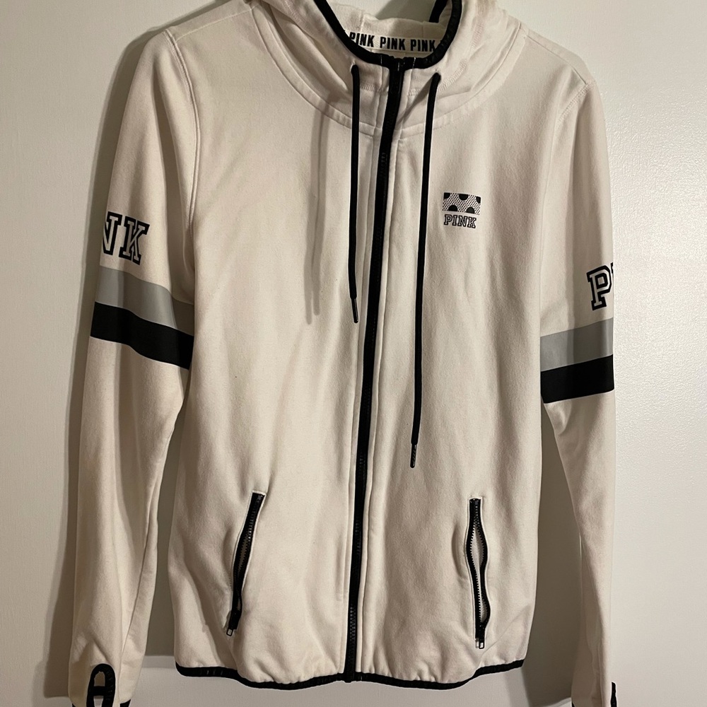 PINK VS full zip white top size medium